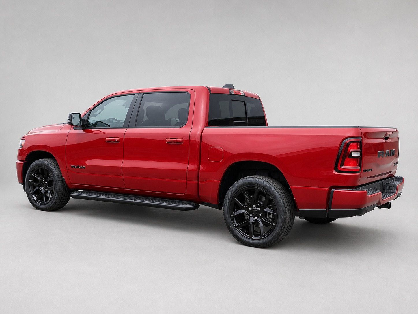 Red RAM 1500 viewed from the rear